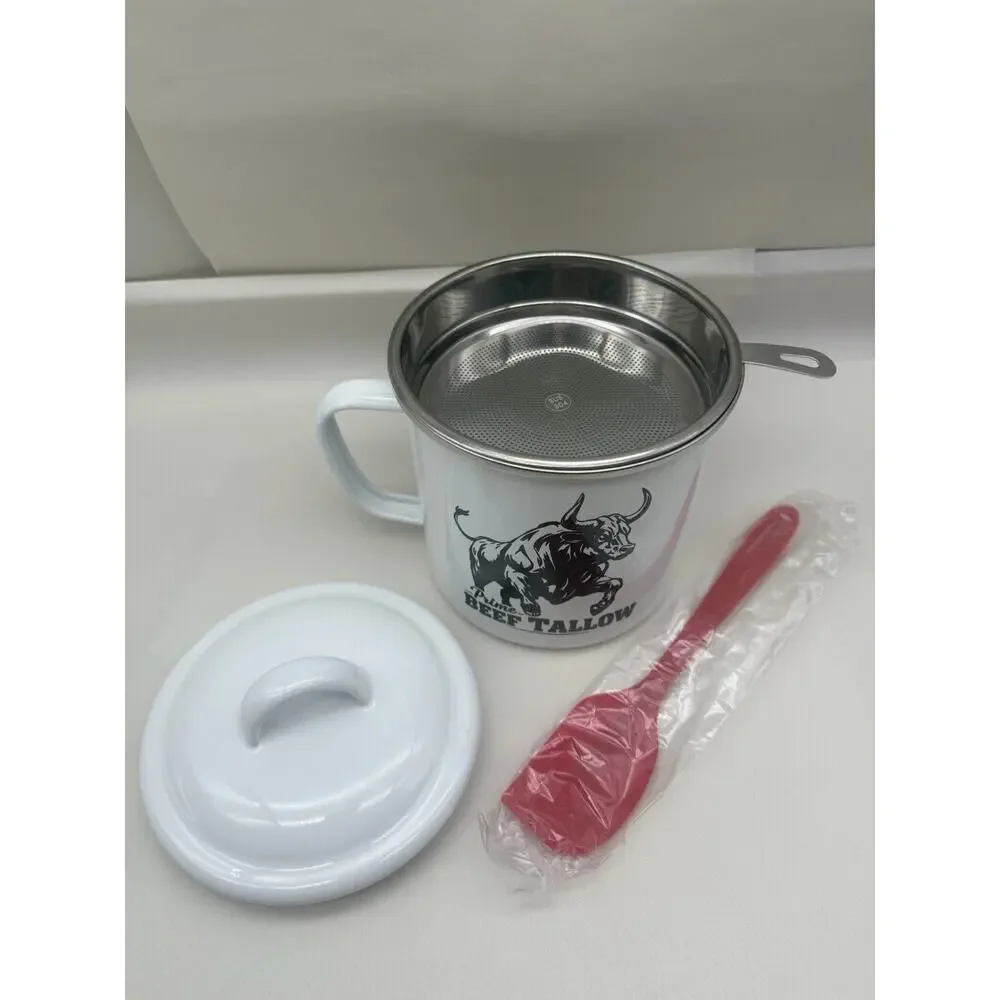 Beef Tallow Container w/strainer for Fat Storage – 40 floz – 1.1 L – Bacon *READ